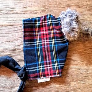 REPURPOSED WOOL PLAID WITH POM POM BABY BONNET